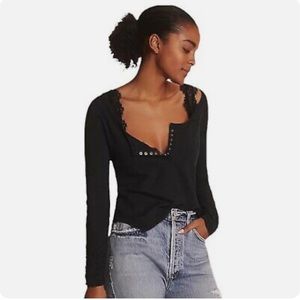 Pilcro Sustainable Henley Shirt in Black